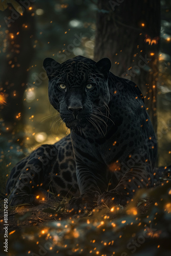 Pantera negra na  floresta dos vaga-lumes photo
