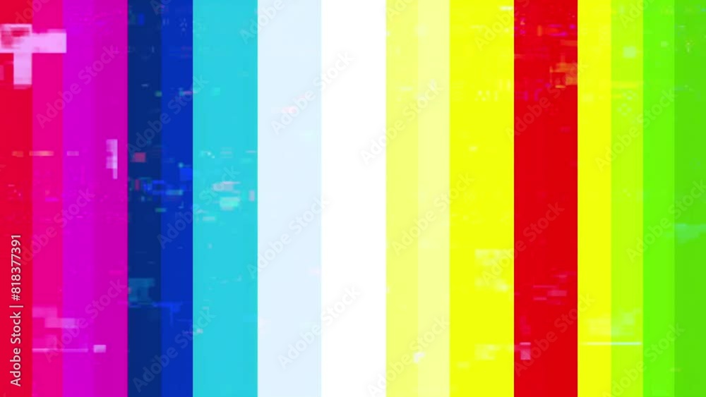 no signal vertical multi colored stripes, static noise glitch error video and no signal Animation video background