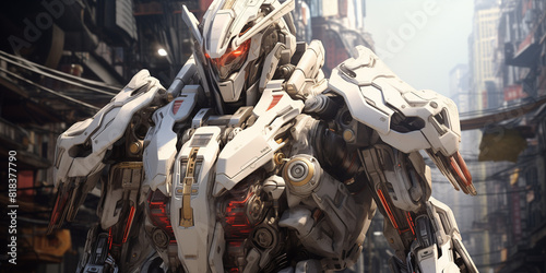 An 8K anime art of a sophisticated gear-driven mecha, highlighting its intricate mechanisms and futuristic appearance. 