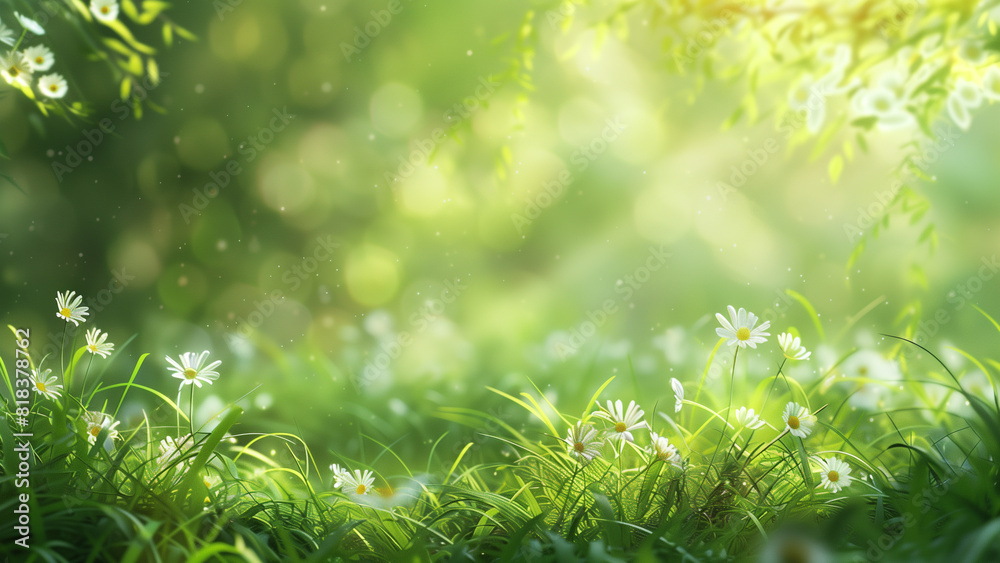 Spring Serenity: Daisies in Sunlight with a Blurred Meadow Backdrop