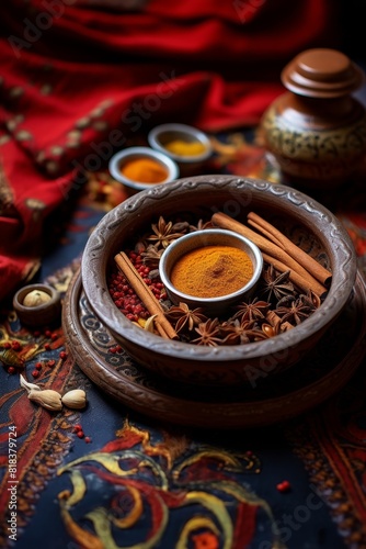 Ceramic bowl with mixed spices Generative AI © Evghenii
