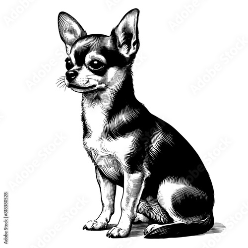 Hand drawn cute Chihuahua in full-body, vector sketch isolated on transparent background.	