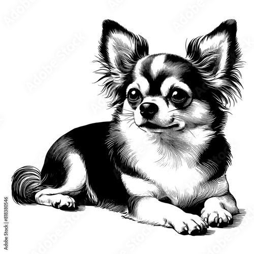 Hand drawn cute Chihuahua in full-body, vector sketch isolated on transparent background.	