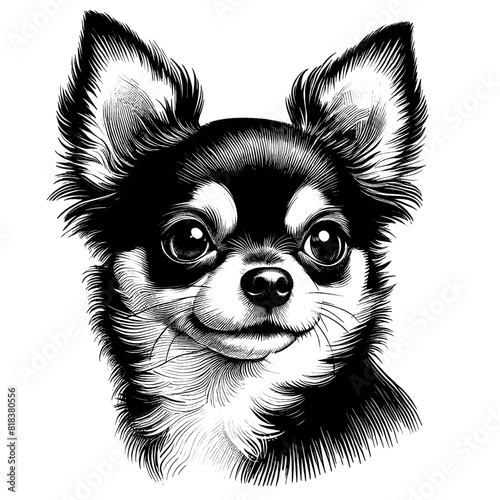 Hand drawn cute Chihuahua portrait, vector sketch isolated on transparent background.	