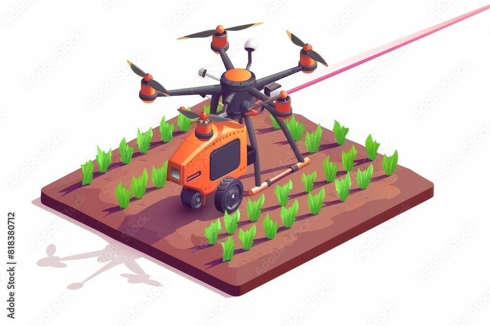 Naklejka premium Drone technology in agricultural fields advances through sensoric innovations, supporting ecological farming in desert environments