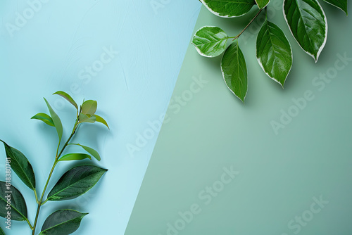 Green plant with leaves on blue background. Suitable for nature  ecofriendly  and garden design concepts in graphic design projects.