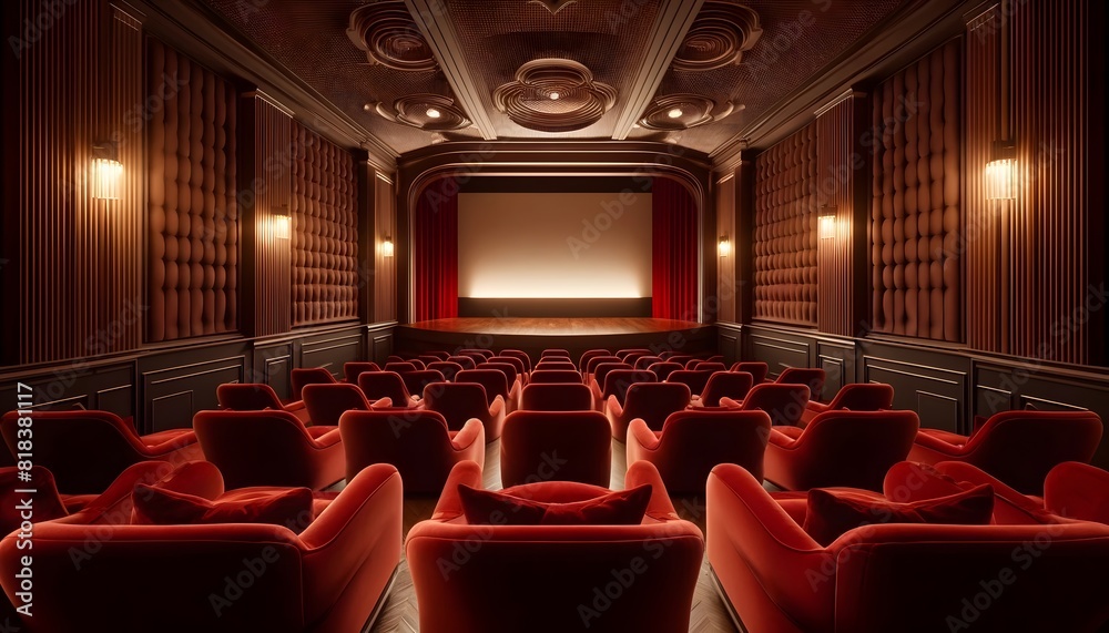 Classic cinema hall with plush red seating, elegant design, and a large screen, creating a luxurious and nostalgic movie-watching experience. Classic cinema hall with plush red seating, elegant design, and a large screen, creating a luxurious and nostalgic movie-watching experience.