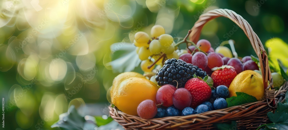 Fresh summer fruits in basket background with copy space Fresh summer fruits in basket background with copy space