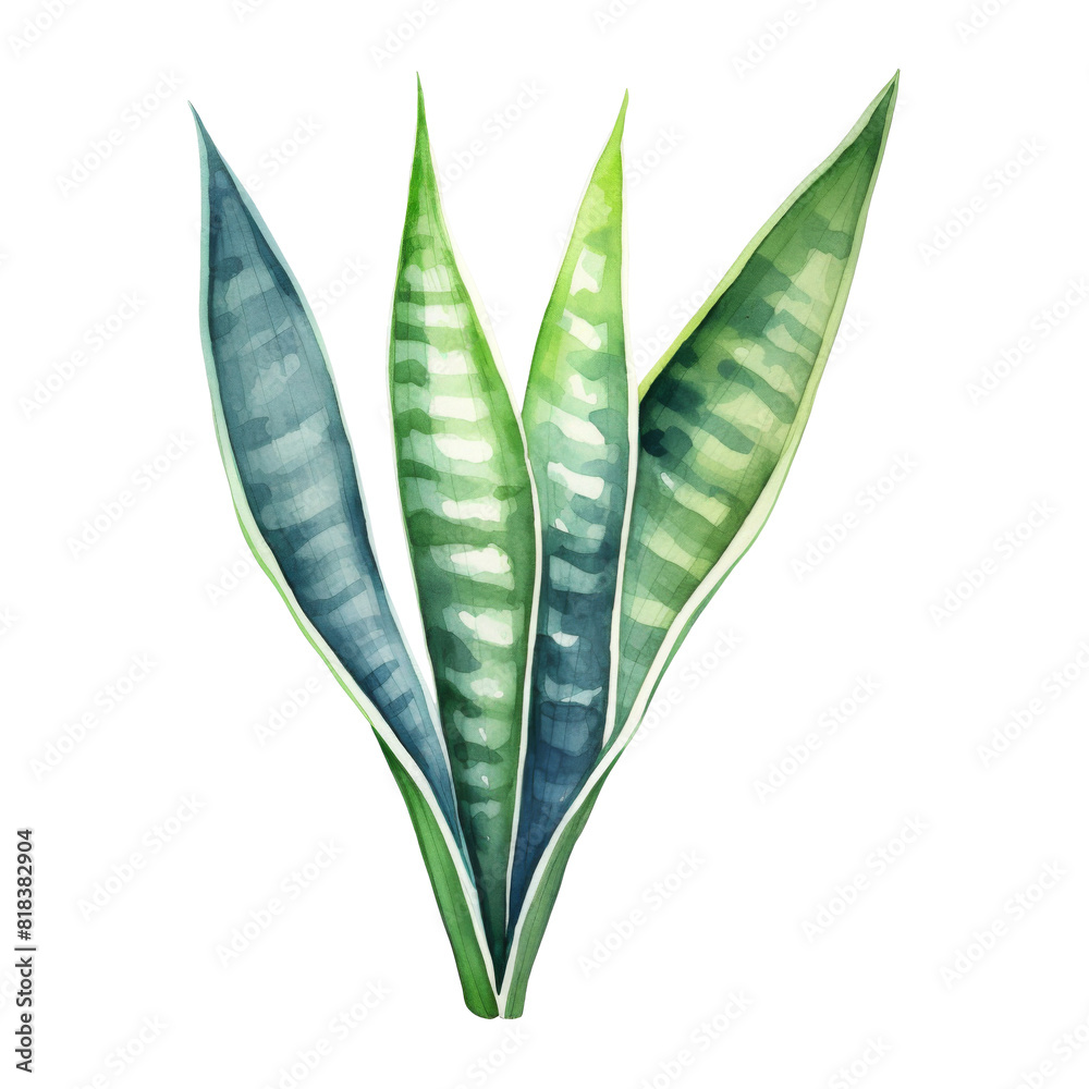 Obraz premium Snake Plant, Tropical Leaf Illustration. Watercolor Style. AI Generated