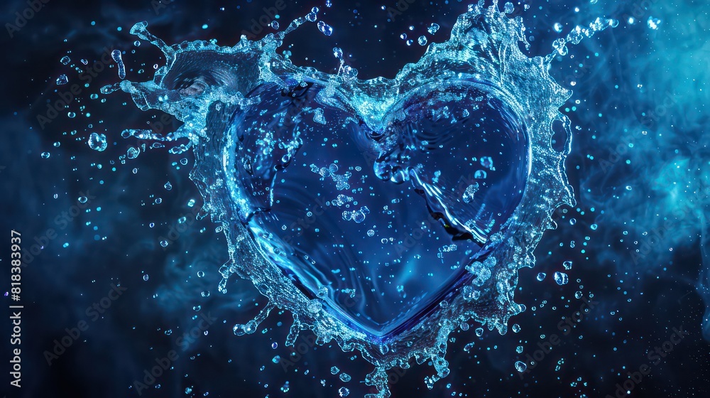 Heart splash of blue water isolated on dark blue background Heart splash of blue water isolated on dark blue background