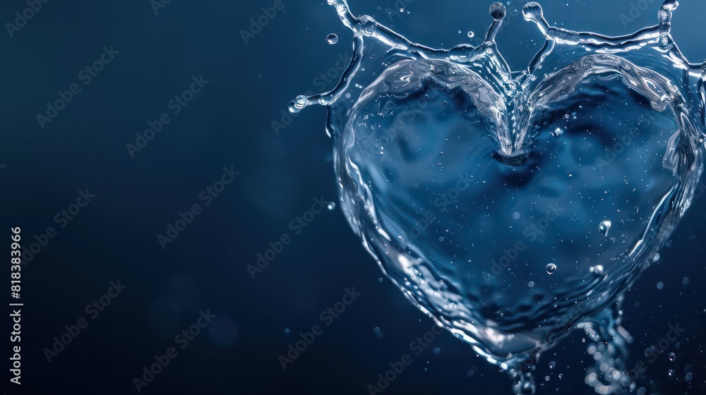 Heart splash of blue water isolated on dark blue background Heart splash of blue water isolated on dark blue background