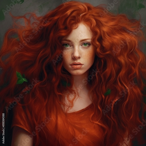 Red Haired Bruntte girl Face Closeup Portrait elegant princess dress © TheLion