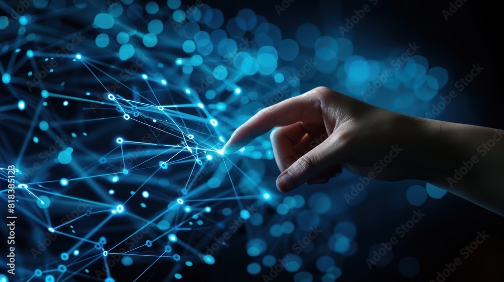 Fototapeta premium hand touching abstract network ,Global network connection concept, abstract concept