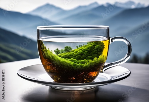 Beautiful landscape inside a tea cup