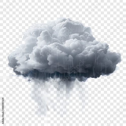 Rainstorm overcast clouds on transparent 3d rendering isolated on white background 