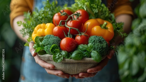 A person holding a basket full of fresh vegetables