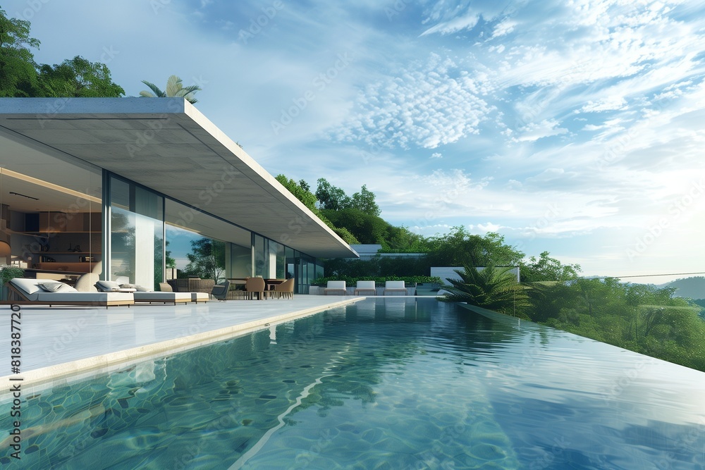 : A high-end modern villa with a rooftop infinity pool, offering panoramic views of the surrounding landscape, captured in exquisite detail. : A high-end modern villa with a rooftop infinity pool, offering panoramic views of the surrounding landscape, captured in exquisite detail.