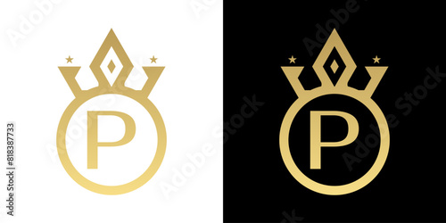 Letter P Crown Logo, Letter P Logo with crown Template for Sign Luxury Star Elegant Beauty,fashion photo