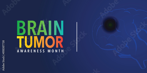 Brain Cancer awareness month is observed each year in May. it is an overgrowth of cells in the brain that forms masses called tumors. They can disrupt the way body works. Vector illustration.