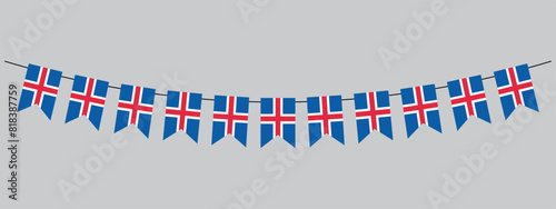 Iceland flag garland, pennants on a rope for party, carnival, festival, celebration, National Day of Iceland, bunting decorative pennants, vector illustration photo