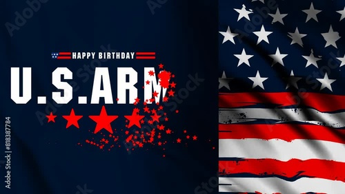 Animated U.S. Army Birthday June 14. design with american flag waving and patriotic stars. 4K Footage video. photo