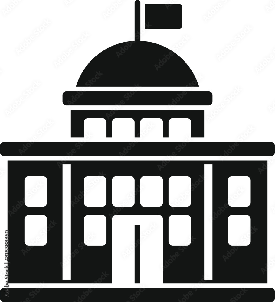 Official government building icon vector illustration in black silhouette design. Perfect for architecture and urban symbol graphic