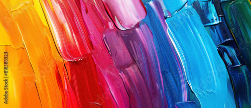 Closeup of abstract rough colorful art painting in stripes with different colors, oil brushstroke, pallet knife painting, texture