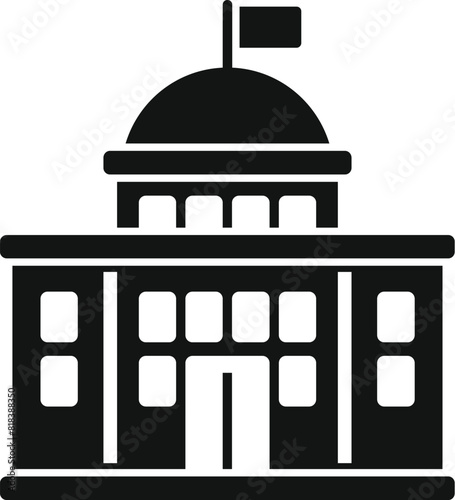 Official government building icon vector illustration in black silhouette design. Perfect for architecture and urban symbol graphic
