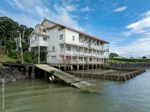 Abandoned boathouse and outdor pool in Bayswater, Auckland, New Zealand. photo