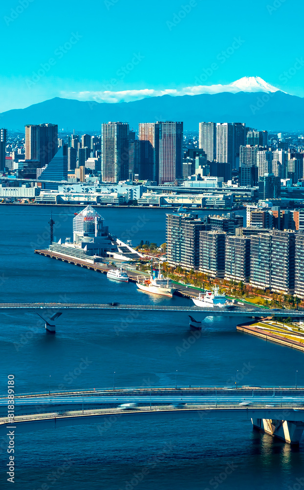 Obraz premium Cityscape of Odaiba, Tokyo, Japan from above