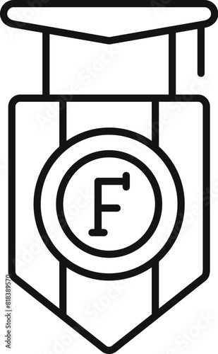 Vector illustration of a graduation cap with a letter f, symbolizing academic failure or poor performance
