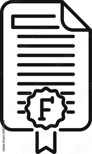 Unsuccessful academic test result icon illustration in simple black and white line art flat design vector, representing failure and poor performance in education and grading system