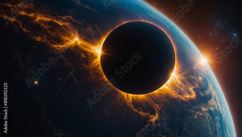 Majestic Solar Eclipse in Deep Space - A Cosmic Phenomenon. photo