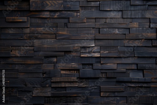 Dark brown wooden wall background with dark wood texture, wall cladding pattern in interior design of home decoration and architectural background. photo