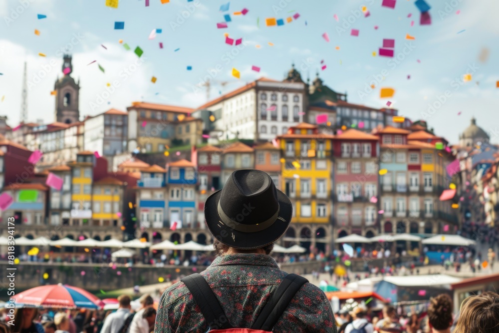 Obraz premium Festive tribute: st. john baptist birth, san joao do porto festival - commemorating nativity of revered saint amidst the joyous atmosphere of festival, brimming with cultural delights and merriment.