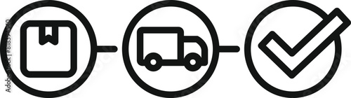 Linear icons depicting order, shipment, and delivery confirmation