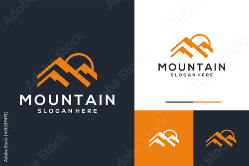 Simple mountain with sun logo design inspiration