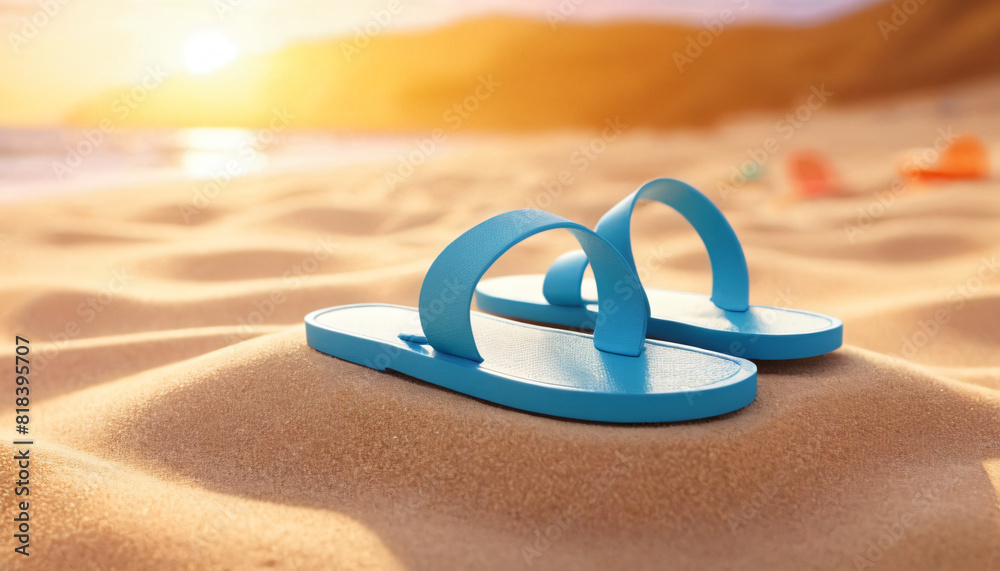 sandals in the sand on a sunny summer sunset on the beach sandals in the sand on a sunny summer sunset on the beach