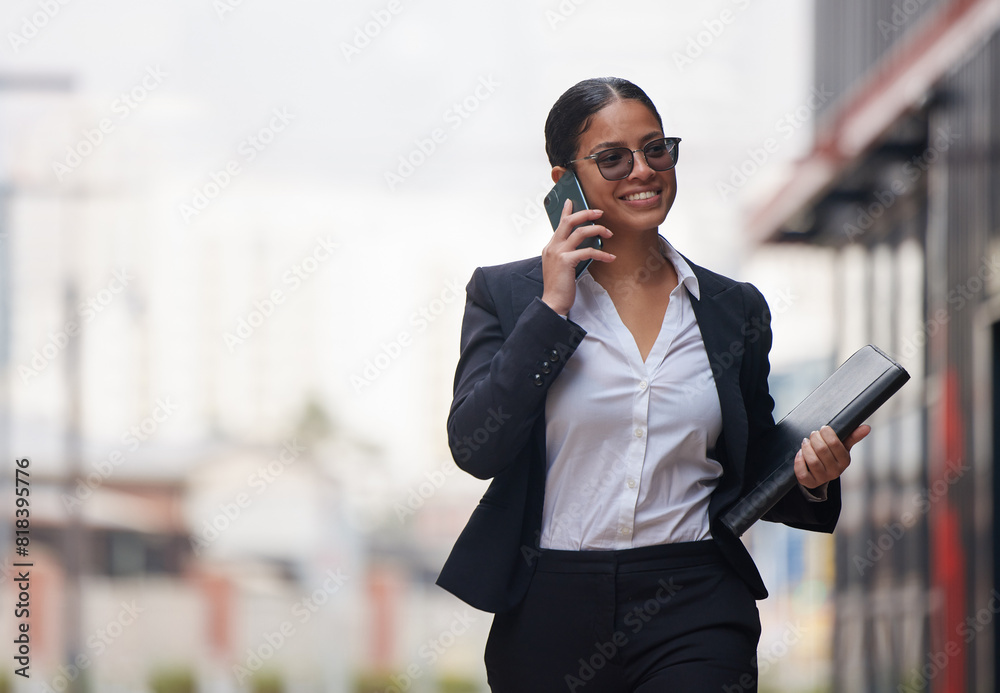 Business, commute and woman with phone call in city, morning and networking chat to client. Consulting, attorney and virtual conversation on street with smartphone at court to contact with news Business, commute and woman with phone call in city, morning and networking chat to client. Consulting, attorney and virtual conversation on street with smartphone at court to contact with news