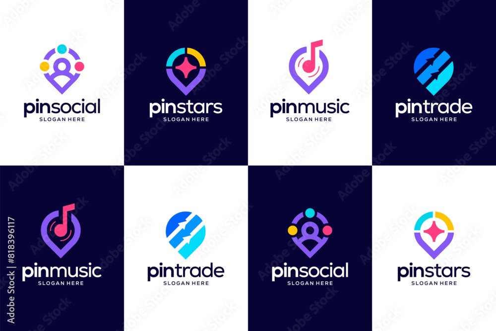 Set of pin concept abstract logo design template