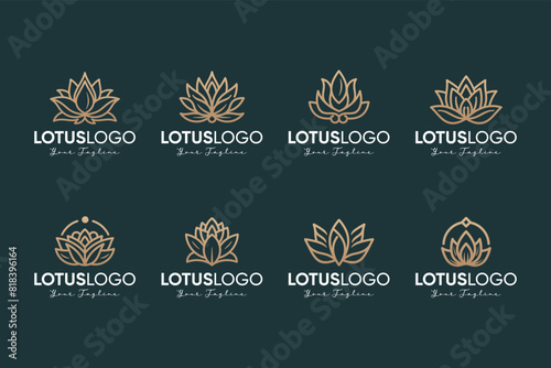 Set of lotus floral flower ornament abstract beauty luxury logo design template