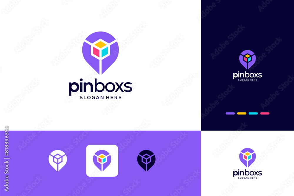 Pin and box logo combination modern design inspiration