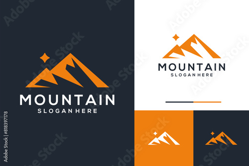 Simple mountain with star night logo design inspiration