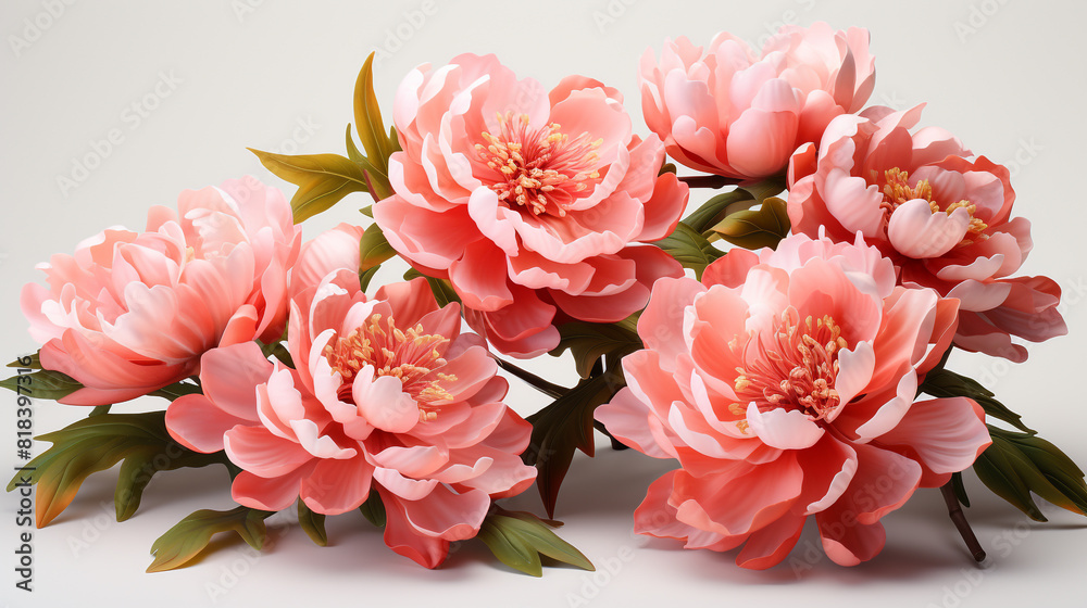 Floral illustration of pink peony flowers on white background, isolated pink peony flower bouquet Floral illustration of pink peony flowers on white background, isolated pink peony flower bouquet