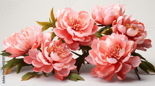 Fototapeta Naklejka Na Ścianę i Meble -  Floral illustration of pink peony flowers on white background, isolated pink peony flower bouquet