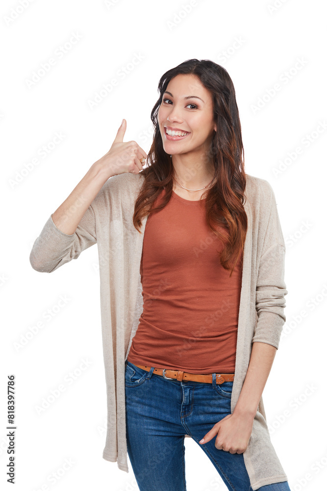Girl, thumbs up and portrait in studio for success, yes and news of learning goals, school or education. Person or student with like, subscribe or well done for college results on a white background Girl, thumbs up and portrait in studio for success, yes and news of learning goals, school or education. Person or student with like, subscribe or well done for college results on a white background