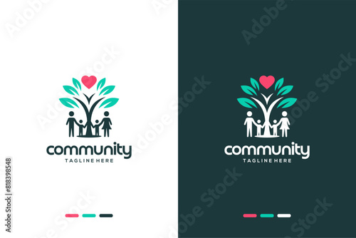 Abstract tree and people community logo. Ecology, environment, nature label or icon. Vector illustration