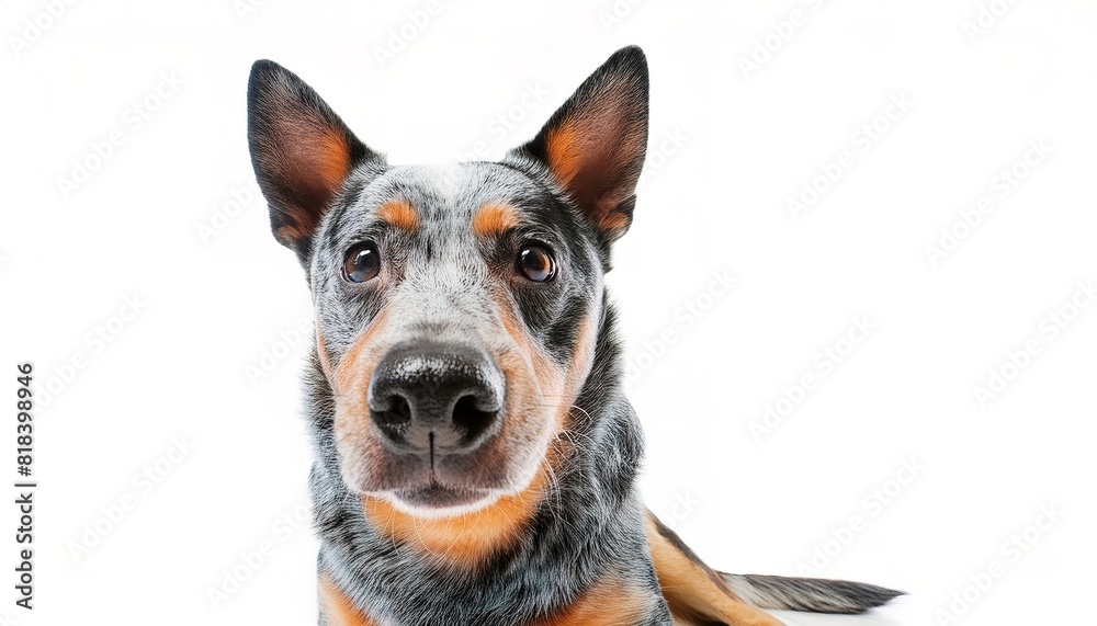 Fototapeta premium Australian cattle dog - Canis lupus familiaris - is a breed of herding dog developed in Australia for droving cattle over long distances across rough terrain isolated on white background