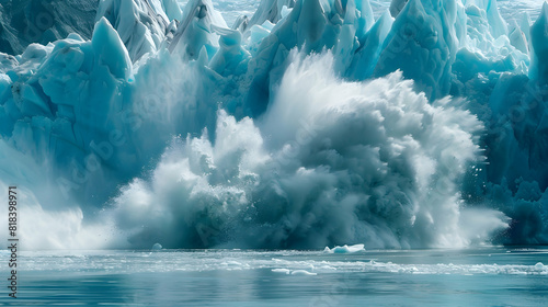 Glacier ice calving into the ocean, climate change concept, reminder of the fragility of Earth's ecosystems and the urgent need for climate action PHOTOGRAPHY
 photo