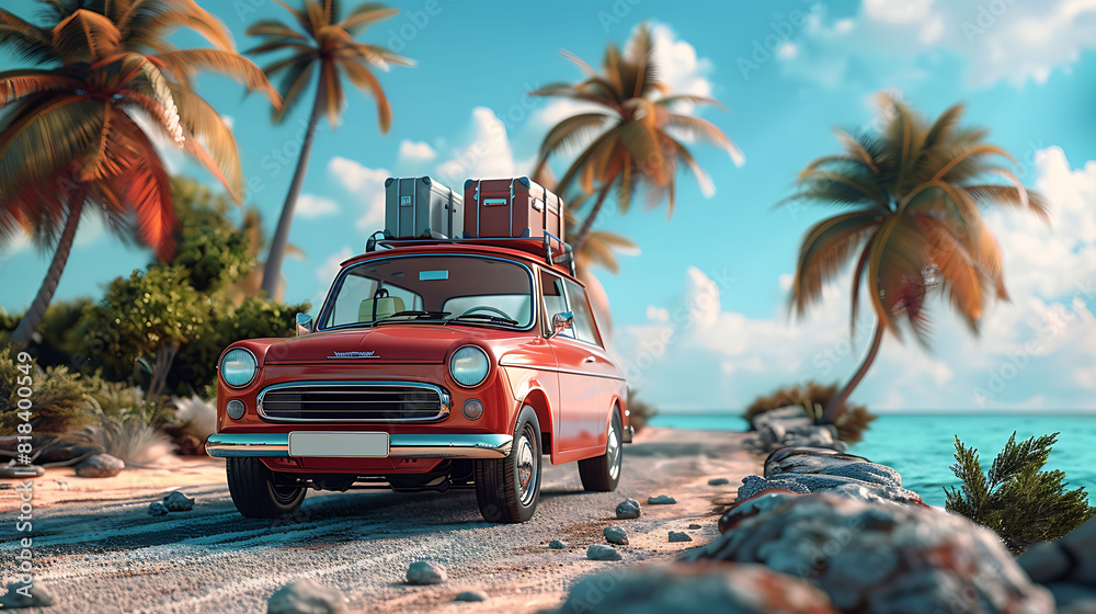 3d rendering car with luggage ready for summer travel holidays